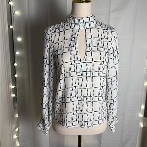 Karlie White and Blue Long Sleeve Cut Out Blouse
